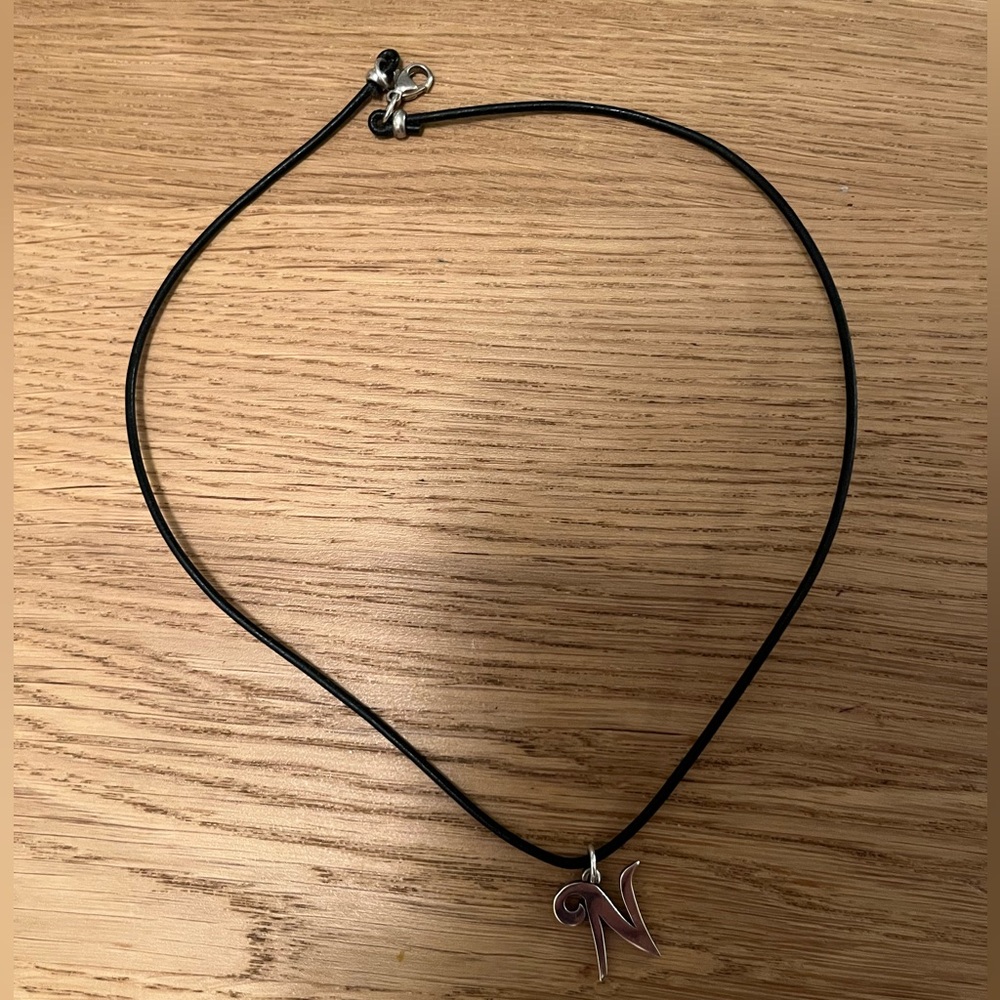 James Avery Sterling Letter N Pendant on leather cord 18”